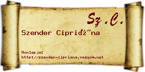 Szender Cipriána névjegykártya